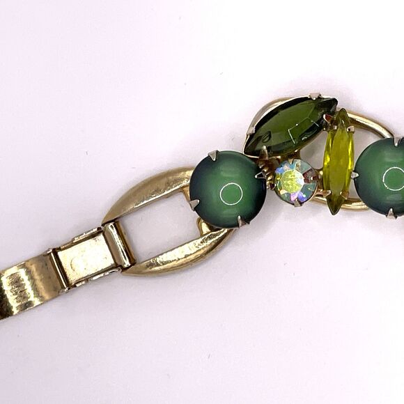 Juliana DeLizza & Elster Vintage Green Rhinestone Glass Bracelet #6700 - Picture 9 of 13